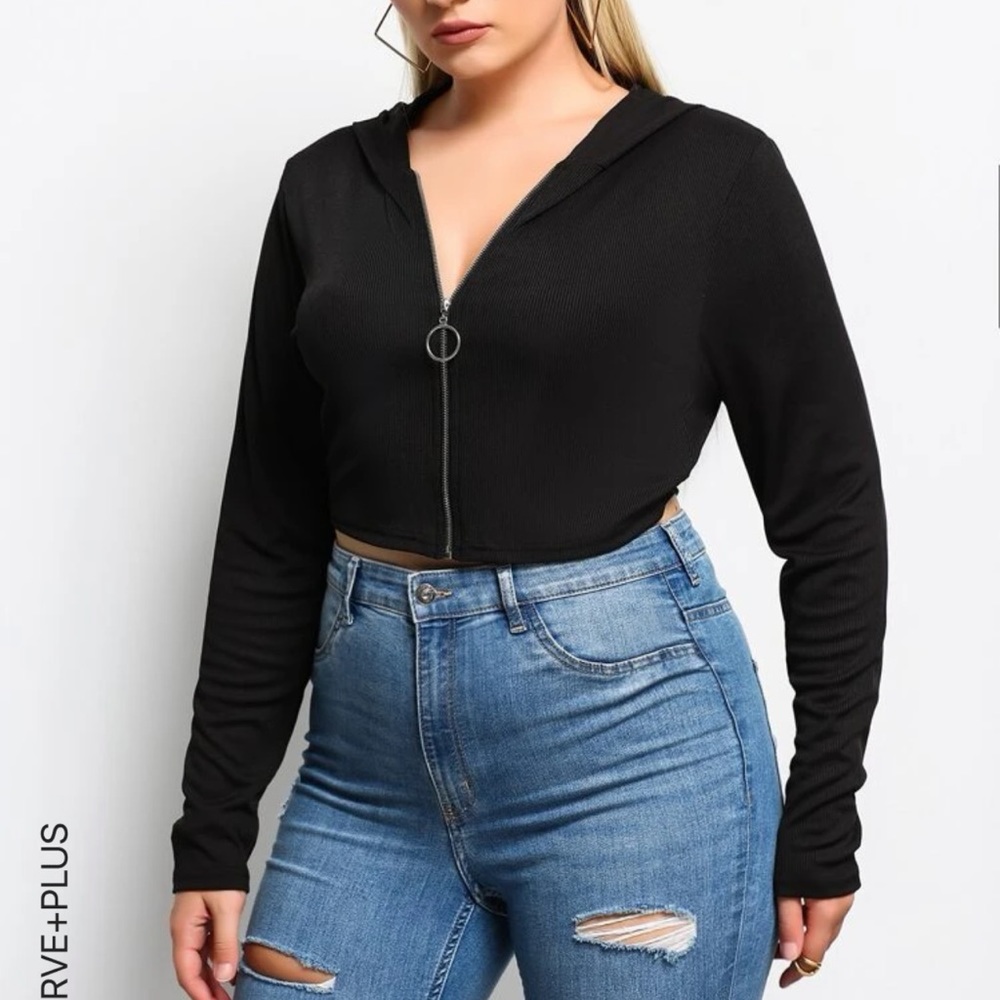Plus Zip Front Hooded Top
